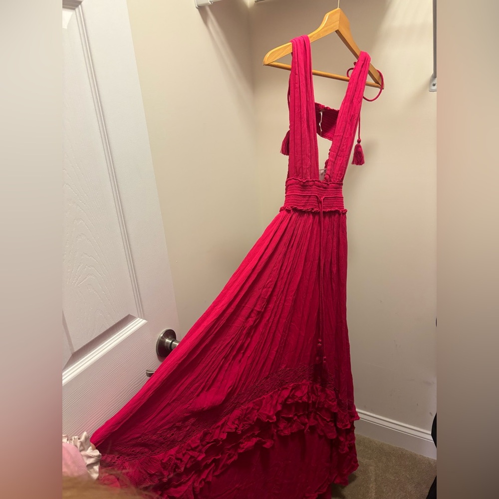NWT Free People Santa Maria Maxi Pink Dress Size M Flow Ruffles Lace Detail - Picture 8 of 14